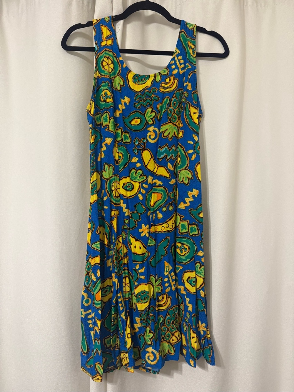 Vintage Big Hed Pineapple Fruit Mini Dress with Back Tie Size M